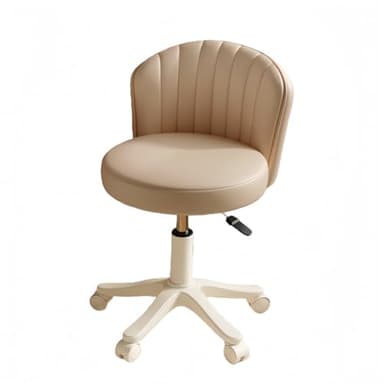 miluFox【昇降・回転・リクライニング】美容チェア ホーム用 パウダールームチェア デスクチェア兼用 キャスター付き メイクから在宅ワークまで (ミルクカレー,レギュラーモデルです)