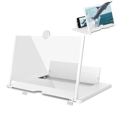 Mobile Phone Magnifier Screen,3D Ultra HD Mobile Phone Magnification Projection Screen For Movies,Videos,Foldable phone Stand Supports All Smartphones,Desktop Amplifier For Seniors Reading (White)