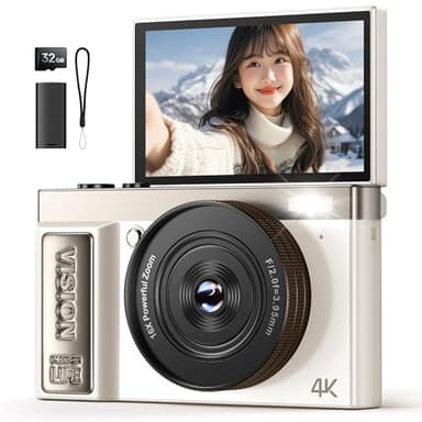 デジカメ AEKOMi 4K動画撮影 64MP画素 フリップ デジタルカメラ AFオートフォーカス コンパクトカメラ 16Xデジタルズーム 手振れ補正 3.0インチIPS スクリーン 32GB Micro SDカード付属 充電式 小型軽量 修学旅行 子供/学生/初心者に向け 日本語説明書