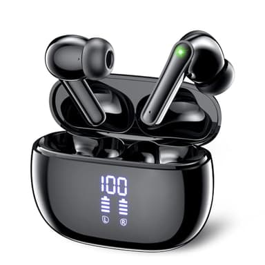 【Bluetooth イヤホン】ワイヤレス ブルートゥース イヤホン JGUG 数字LEDディスプレイ表示 両耳ENCノイズキャンセリング 長時間連続再生 自動ペアリング 完全ぶるーとぅーす Hi-Fi音質 タッチコントロール Type-C充電 片耳/両耳 左右分離型 小型/軽量（ブラック）